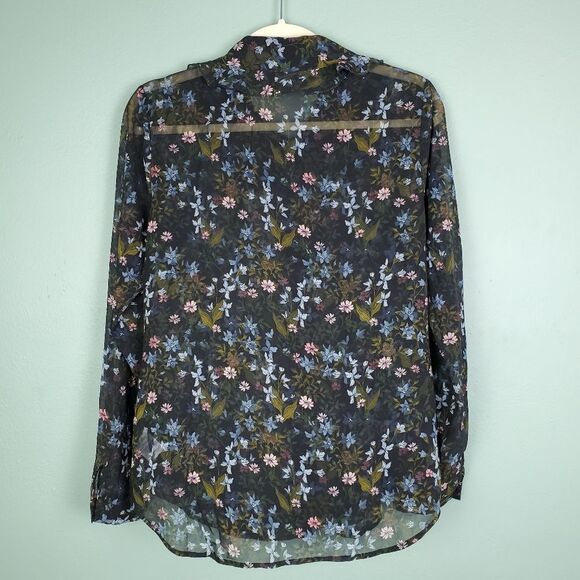 cABi Sheer Hillside Black Floral Ruffle Floret Blouse Size Small - Picture 2 of 6